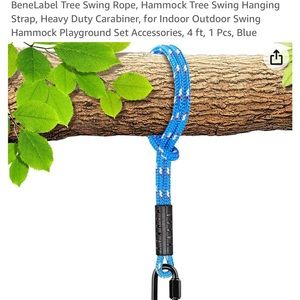 NWT - (2) BeneLabel Tree Swing/ Hammock Hanging Straps w/carabiner, 4 ft, Blue